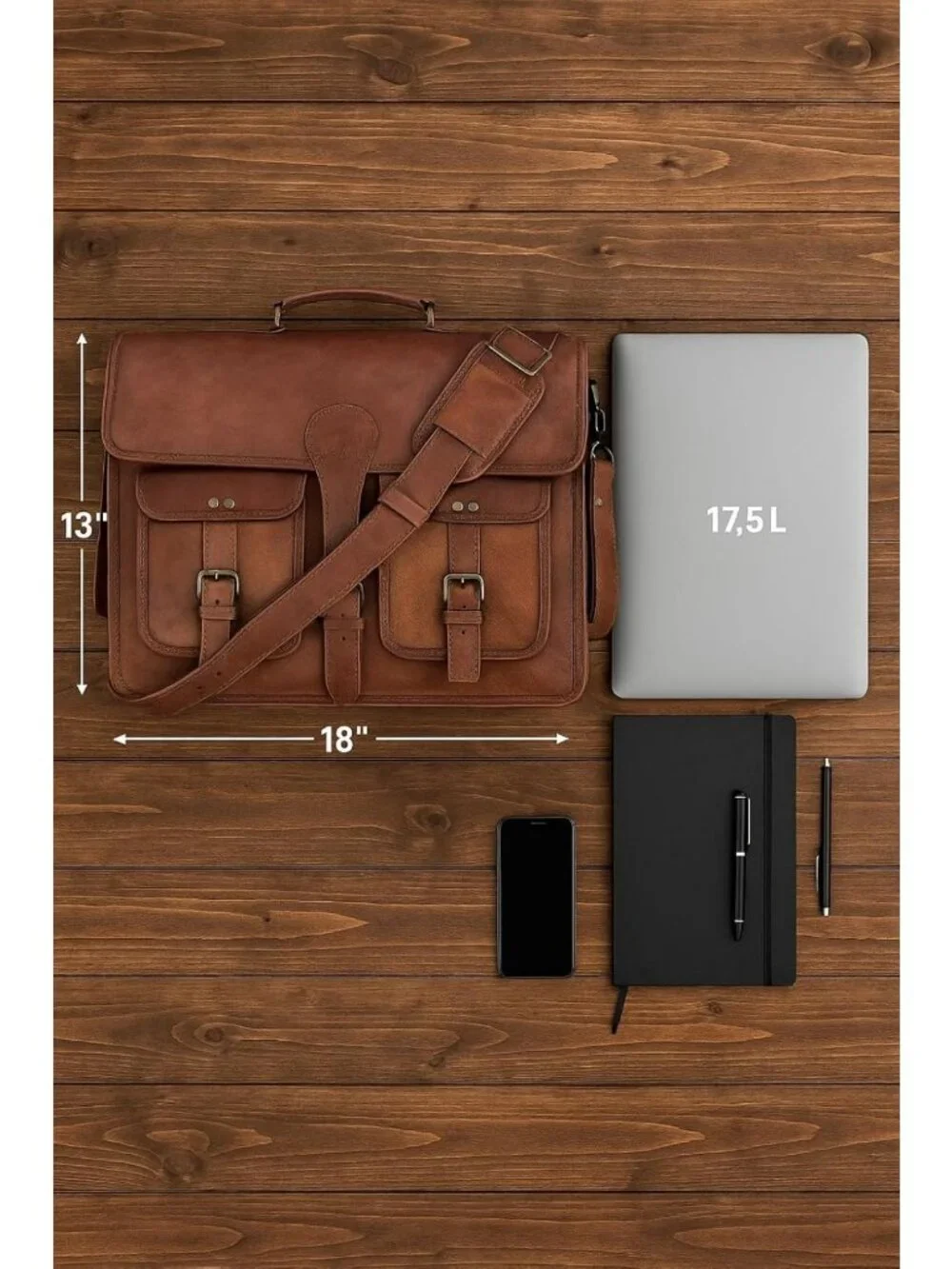 Vintage Leather Messenger Bag - 18
